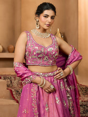 ROYAL RANI PINK PURE TISSUE LEHENGA SET