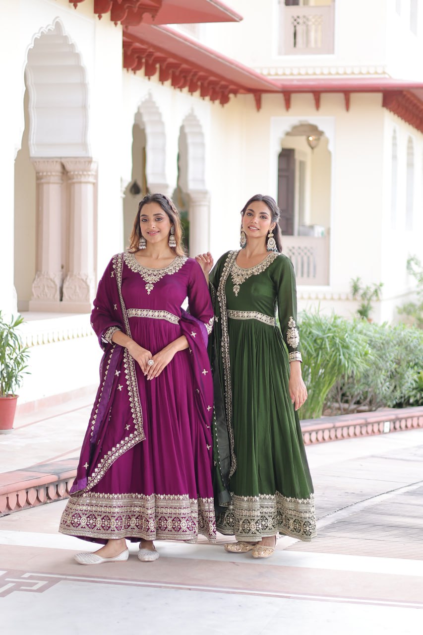 VICHITRA SILK SEQUINS EMBROIDERED GOWN WITH DUPATTA