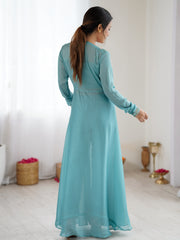 Teal Blue Embroidered Anarkali Gown with Tassel Detailing