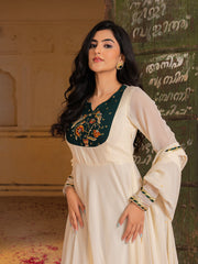 Ivory Georgette Embroidered Anarkali with Dupatta