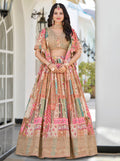 Beige Multicolor Printed Lehenga Choli with Heavy Embroidered Border