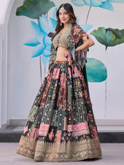 Black Multicolor Printed Lehenga Choli with Heavy Embroidered Border