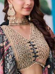 Black Multicolor Printed Lehenga Choli with Heavy Embroidered Border