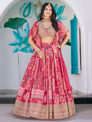 Pink Multicolor Printed Lehenga Choli with Designer Blouse & Dupatta