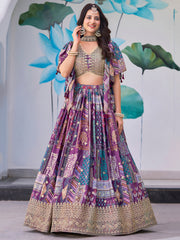 Purple Multicolor Printed Lehenga Choli with Designer Blouse & Dupatta