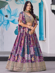 Purple Multicolor Printed Lehenga Choli with Designer Blouse & Dupatta