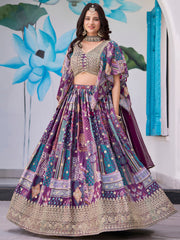 Purple Multicolor Printed Lehenga Choli with Designer Blouse & Dupatta