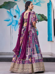 Purple Multicolor Printed Lehenga Choli with Designer Blouse & Dupatta