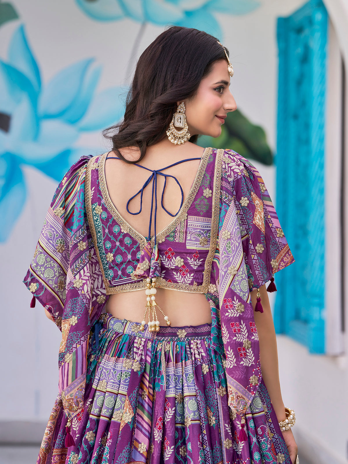 Purple Multicolor Printed Lehenga Choli with Designer Blouse & Dupatta