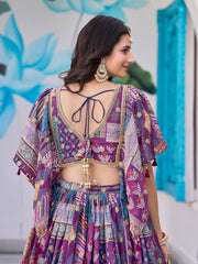 Purple Multicolor Printed Lehenga Choli with Designer Blouse & Dupatta