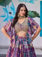 Purple Multicolor Printed Lehenga Choli with Designer Blouse & Dupatta