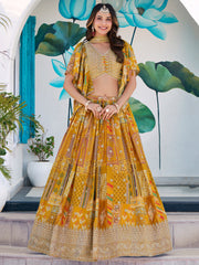 Mustard Yellow Multicolor Printed Lehenga Choli with Designer Blouse & Dupatta