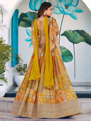 Mustard Yellow Multicolor Printed Lehenga Choli with Designer Blouse & Dupatta