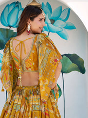 Mustard Yellow Multicolor Printed Lehenga Choli with Designer Blouse & Dupatta