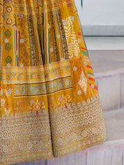 Mustard Yellow Multicolor Printed Lehenga Choli with Designer Blouse & Dupatta