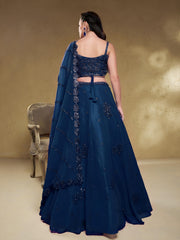 Elegant Navy Blue Embroidered Lehenga Choli with Dupatta