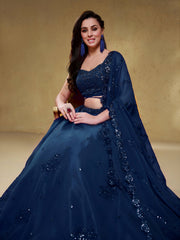 Elegant Navy Blue Embroidered Lehenga Choli with Dupatta