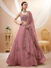 Elegant Dusty Peach Embroidered Lehenga Choli with Dupatta