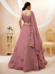 Elegant Dusty Peach Embroidered Lehenga Choli with Dupatta