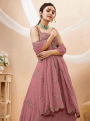 Elegant Dusty Peach Embroidered Lehenga Choli with Dupatta