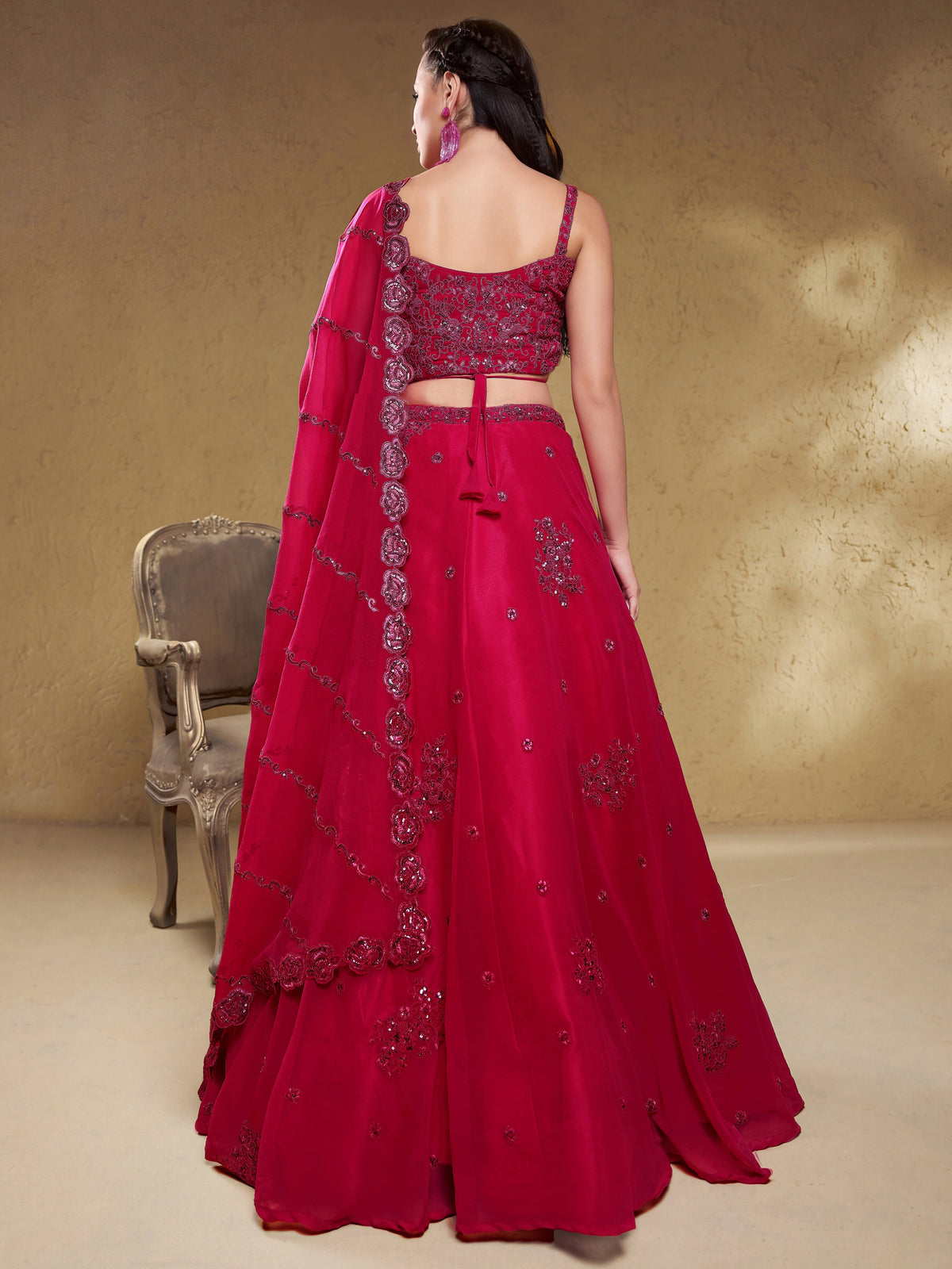 Elegant Rani Pink Embroidered Lehenga Choli with Dupatta
