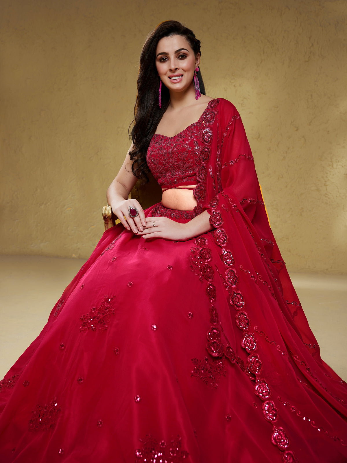 Elegant Rani Pink Embroidered Lehenga Choli with Dupatta