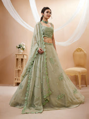 Elegant Pista Green Embroidered Lehenga Choli with Dupatta
