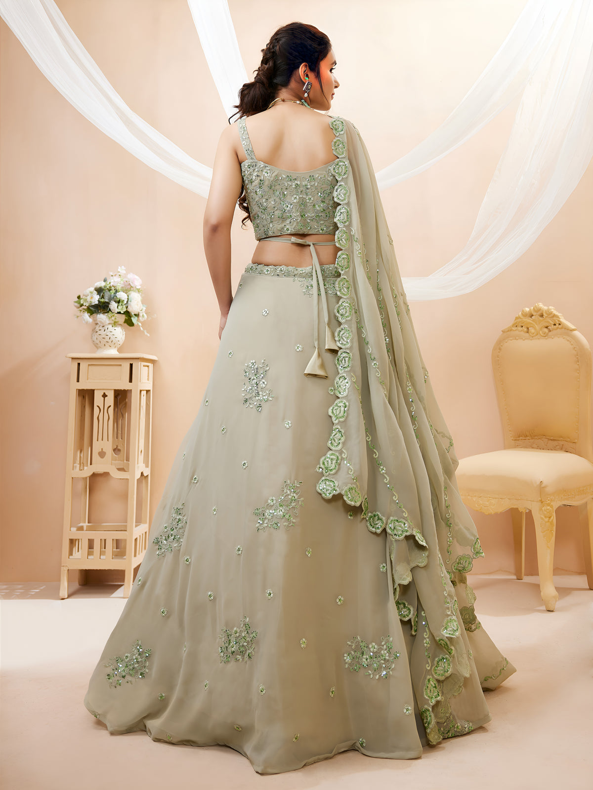 Elegant Pista Green Embroidered Lehenga Choli with Dupatta