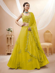 Elegant Mustard Yellow Embroidered Lehenga Choli with Dupatta