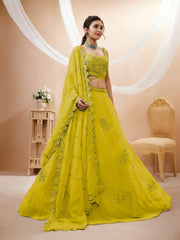 Elegant Mustard Yellow Embroidered Lehenga Choli with Dupatta