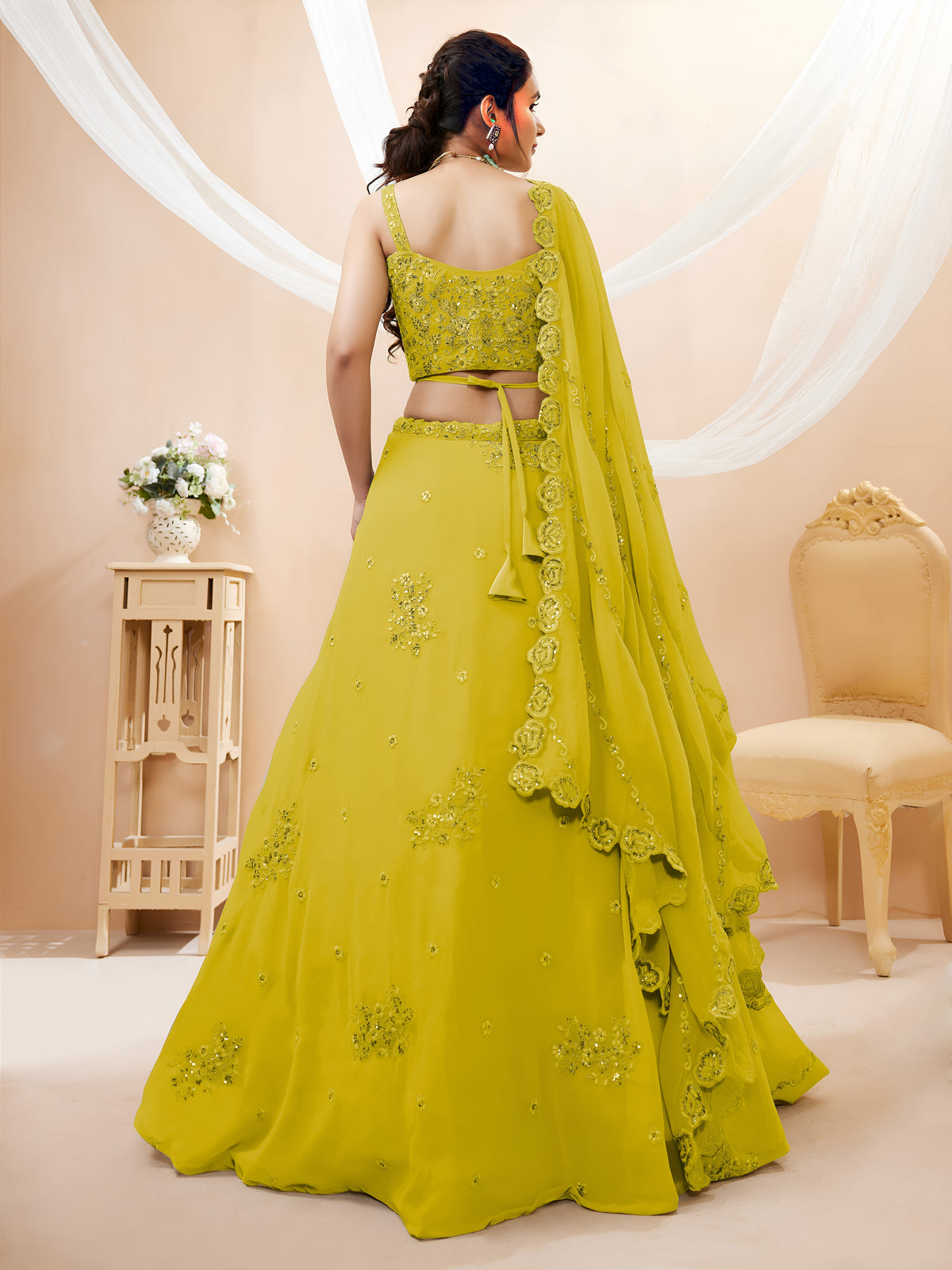 Elegant Mustard Yellow Embroidered Lehenga Choli with Dupatta