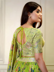 Neon Green Floral Lehenga Set with Embellished Blouse & Designer Dupatta