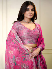 Pink Floral Embroidered Lehenga Choli with Designer Dupatta