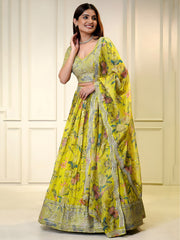 Yellow Floral Embroidered Lehenga Choli with Designer Dupatta
