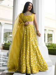 OLIVE Floral Embroidered Lehenga Choli with Dupatta