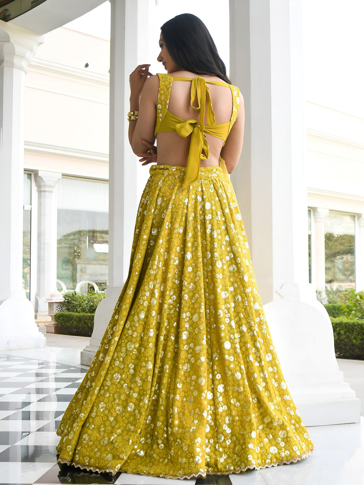 OLIVE Floral Embroidered Lehenga Choli with Dupatta