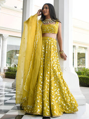 OLIVE Floral Embroidered Lehenga Choli with Dupatta