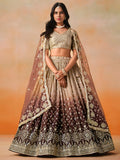 Brown Ombre Embroidered Lehenga Choli with Gold Work Dupatta