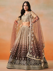 Brown Ombre Embroidered Lehenga Choli with Gold Work Dupatta