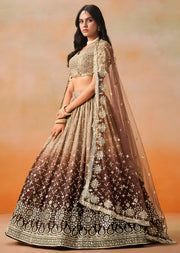 Brown Ombre Embroidered Lehenga Choli with Gold Work Dupatta