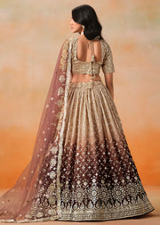 Brown Ombre Embroidered Lehenga Choli with Gold Work Dupatta
