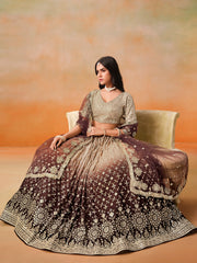 Brown Ombre Embroidered Lehenga Choli with Gold Work Dupatta