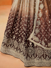 Brown Ombre Embroidered Lehenga Choli with Gold Work Dupatta