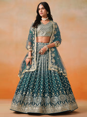 Dove Blue Lehenga Choli with Gold Floral Embroidery and Dupatta