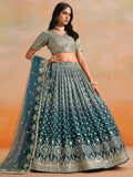 Dove Blue Lehenga Choli with Gold Floral Embroidery and Dupatta