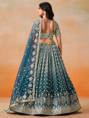 Dove Blue Lehenga Choli with Gold Floral Embroidery and Dupatta