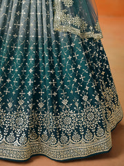 Dove Blue Lehenga Choli with Gold Floral Embroidery and Dupatta