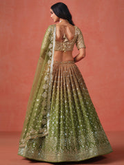 Mehndi Green Lehenga Choli with Gold Floral Embroidery and Matching Dupatta