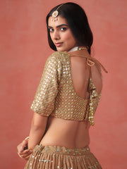 Mehndi Green Lehenga Choli with Gold Floral Embroidery and Matching Dupatta