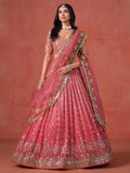 Peach Pink Lehenga Choli with Gold Floral Embroidery and Matching Dupatta